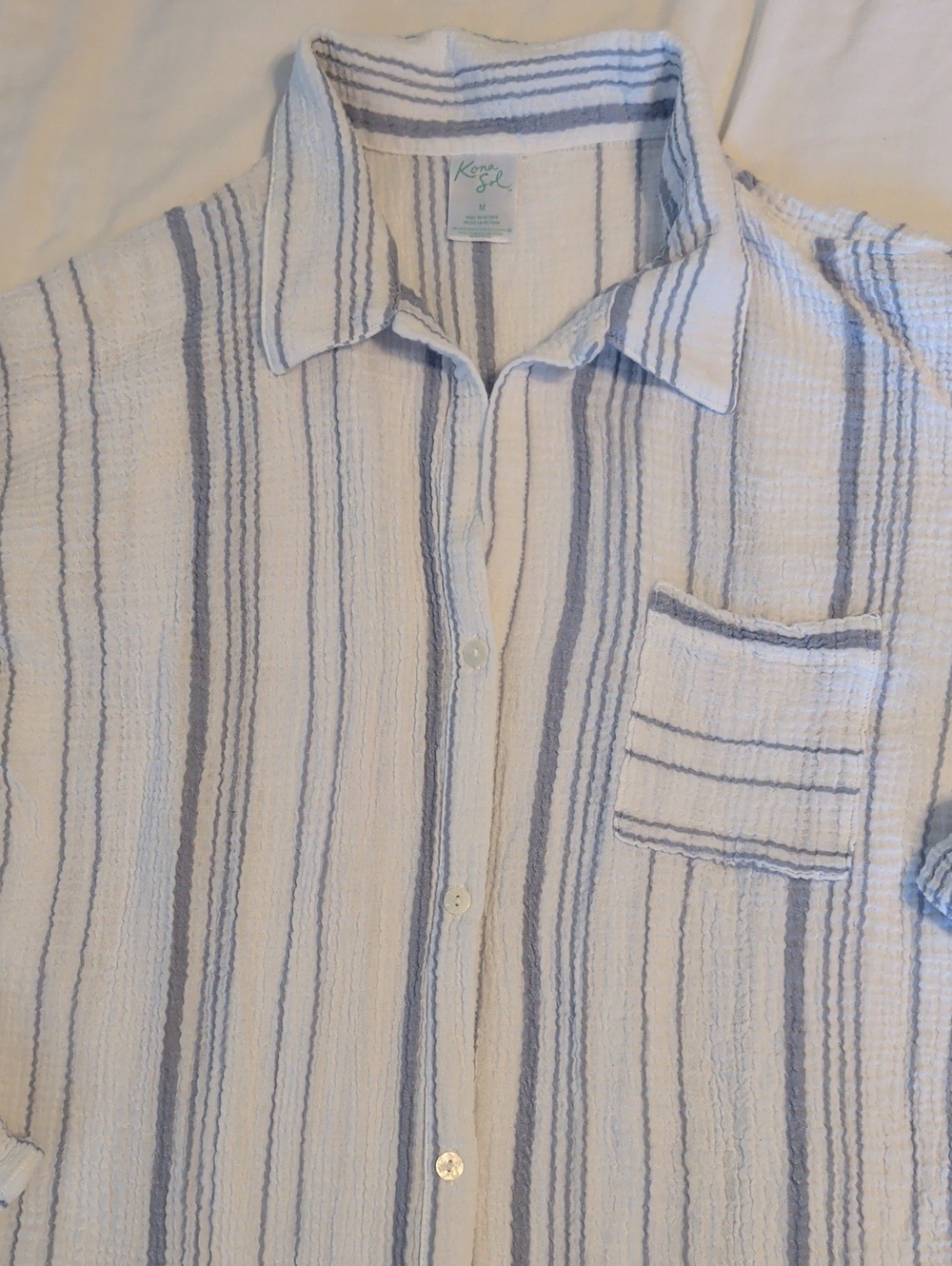Kona Sol Swimsuit Coverup Shirt - White with Light Blue Stripes - Medium